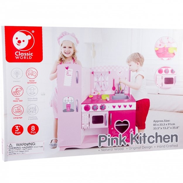 Žaislinė medinė virtuvė, rožinė, Classic World