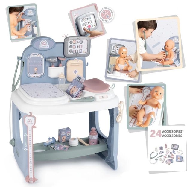 Žaislinis lėlių priežiūros centras su garso ir šviesos efektais, Smoby Baby Care