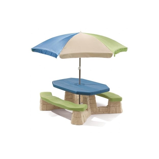 Vaikiškas pikniko stalas su skėčiu ir suolais, STEP2