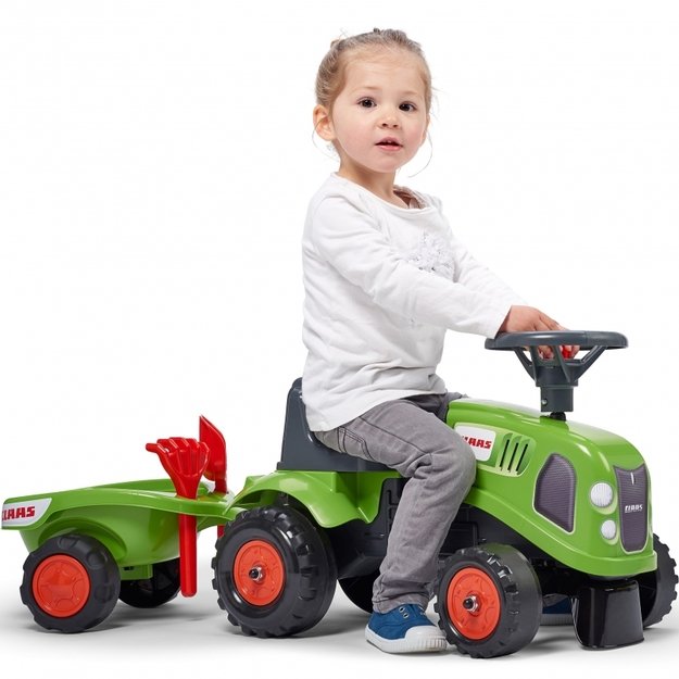 Traktorius su priekaba ir priedais, žalias