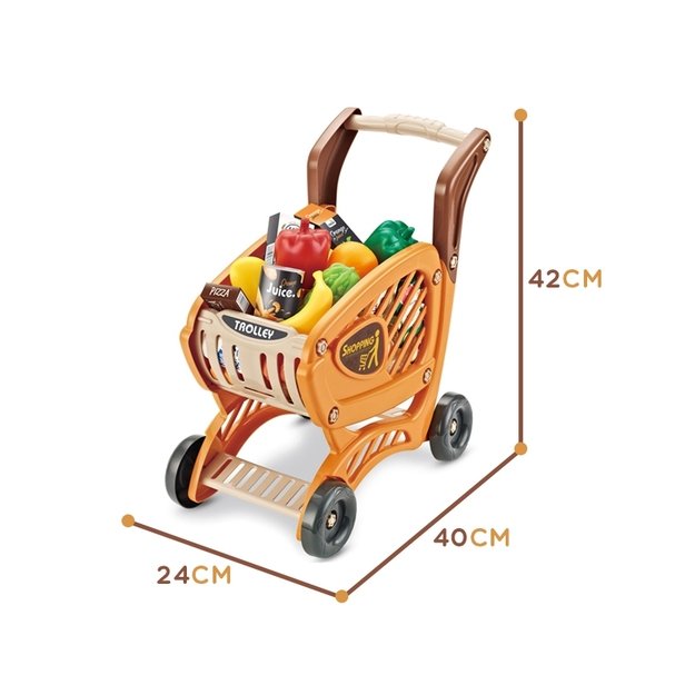 Vaikiškas pirkinių vežimėlis su priedais 42 vnt. Woopie, oranžinis