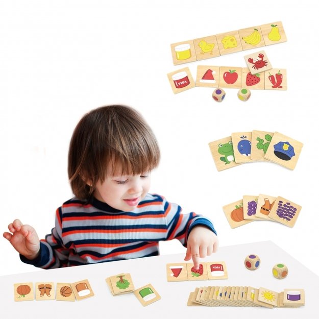 Edukacinė medinė Montessori dėlionė „Spalvos ir formos“ 38 el., VIGA