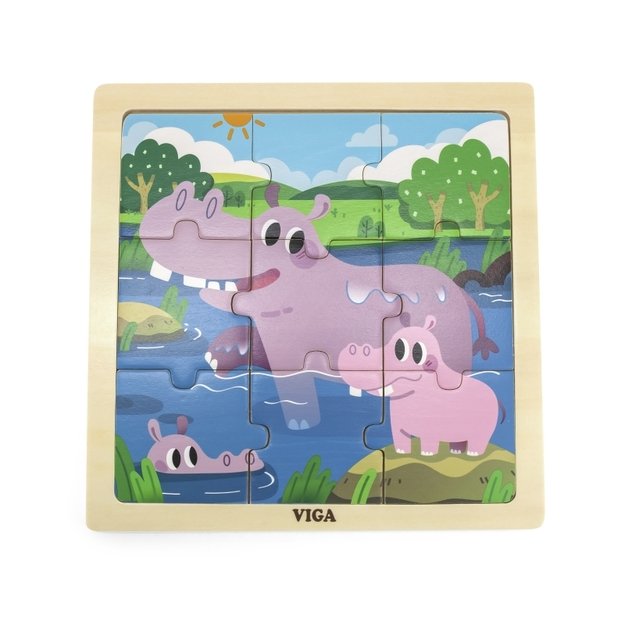 Medinė dėlionė „Hipopotamai“ 9 detalės, Viga