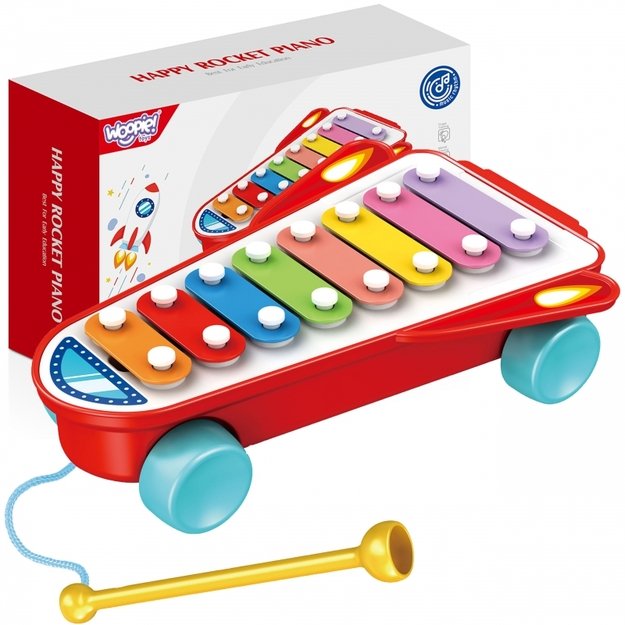 Žaislinis metalofonas su ratukais WOOPIE, raudonas