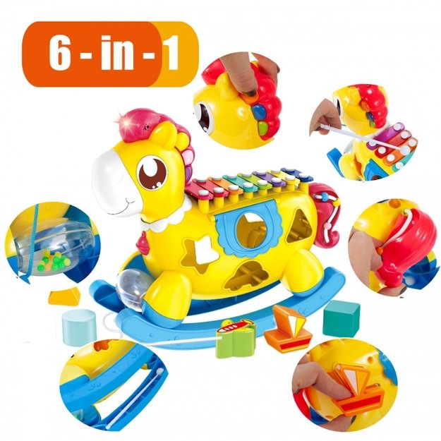 Lavinamasis žaislas 8in1, arklys, geltonas, WOOPIE
