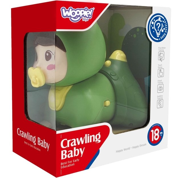 Žaislinis šliaužiantis kūdikis su garso ir šviesos efektais, WOOPIE, žalias