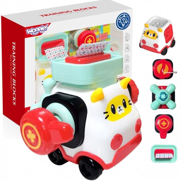 Montessori manipuliacinis automobilis katinas, raudonas, Woopie Baby