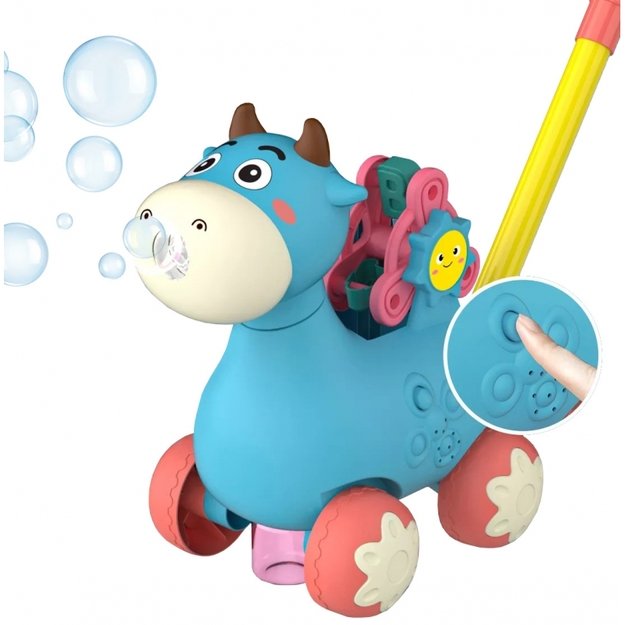 Stumdukas karvė su garsu ir muilo burbulais, mėlynas, WOOPIE