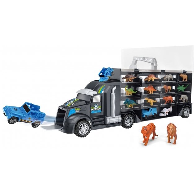 Sunkvežimio su transporto priemonėmis ir dinozaurais rinkinys, WOOPIE
