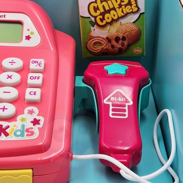 Žaislinis kasos aparatas su lentyna ir priedais, WOOPIE, rožinis
