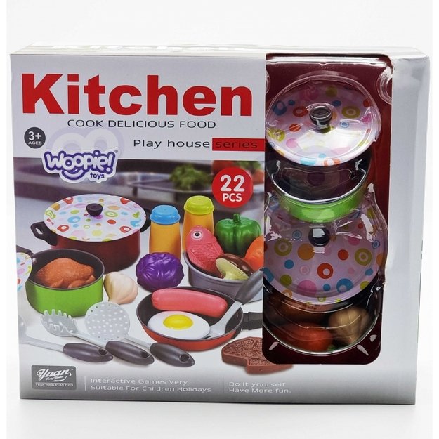 Žaislinis virtuvės indų ir maisto rinkinys 22 vnt., Woopie