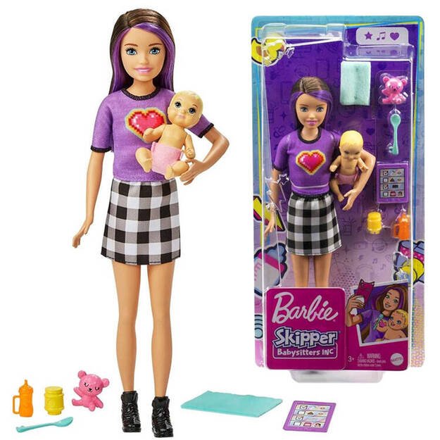 Barbie Skipper lėlė auklė su kūdikiu ir aksesuarais