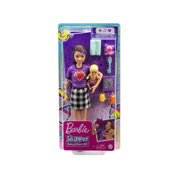 Barbie Skipper lėlė auklė su kūdikiu ir aksesuarais