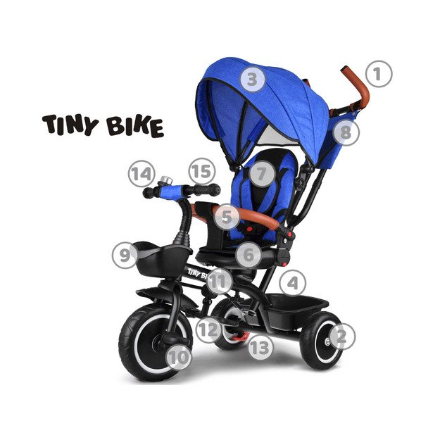 Vaikiškas triratukas su stogeliu 3in1 „Tiny Bike“, mėlynas