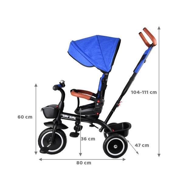 Vaikiškas triratukas su stogeliu 3in1 „Tiny Bike“, mėlynas