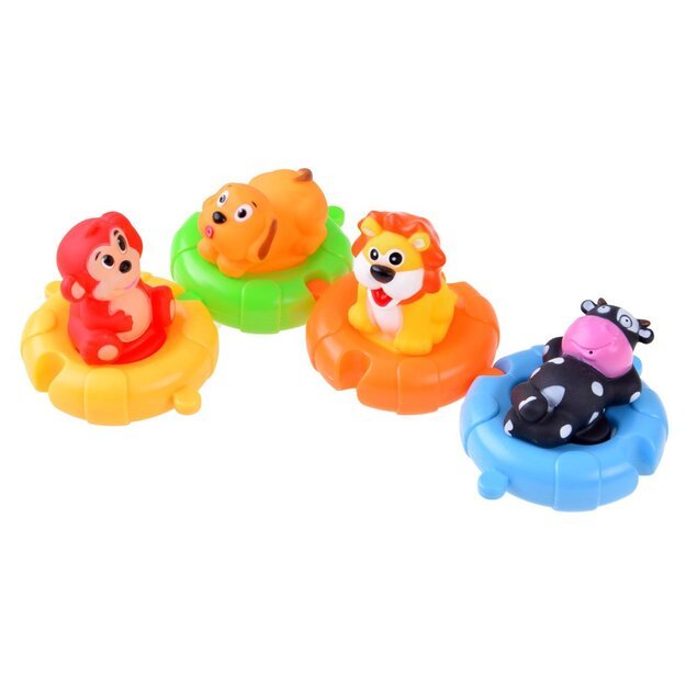 Vonios žaislai, gyvūnai ant plaukiojančių plaustų