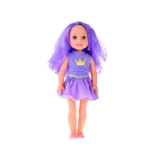 Lėlė su violetiniais plaukais 38 cm