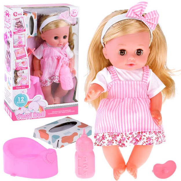 Interaktyvi lėlė kūdikis su priedais ir garso efektais, rožinė