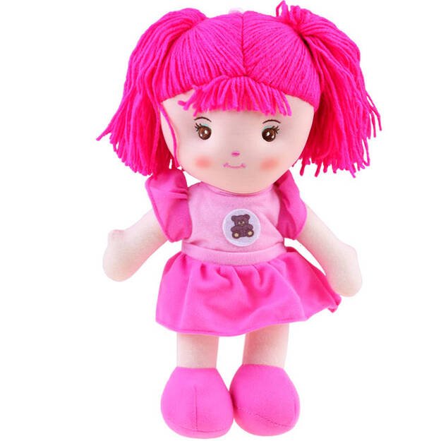 Skudurinė lėlė Zuzija su rožinės spalvos suknele