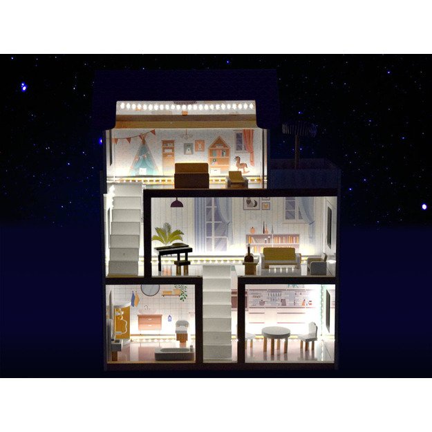 Medinis lėlių namas su LED apšvietimu