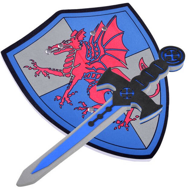 Putų kalavijas ir skydas riteriui, mėlynas