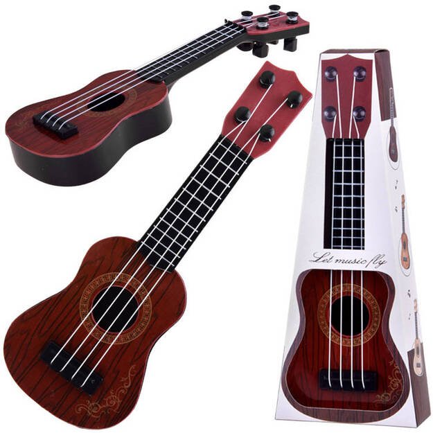 Mini gitara vaikams 25 cm, tamsiai ruda