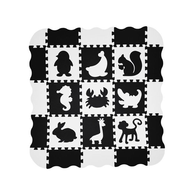Putplasčio kilimėlis dėlionė gyvūnai, juodai balta