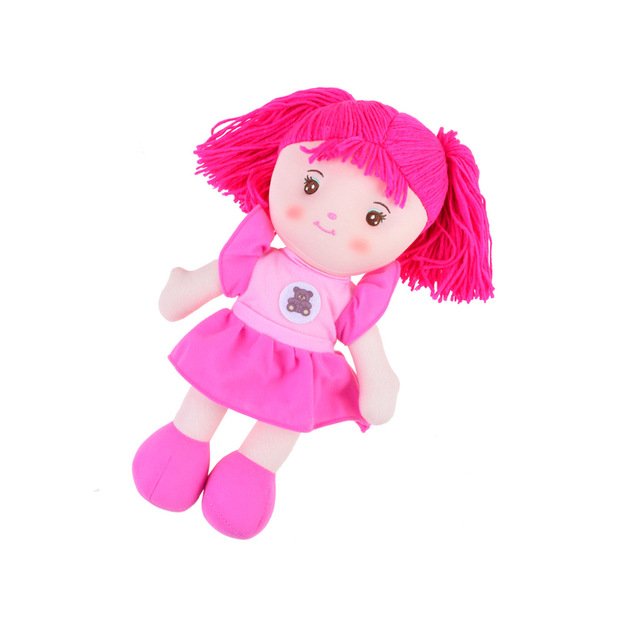 Skudurinė lėlė Zuzija su rožinės spalvos suknele