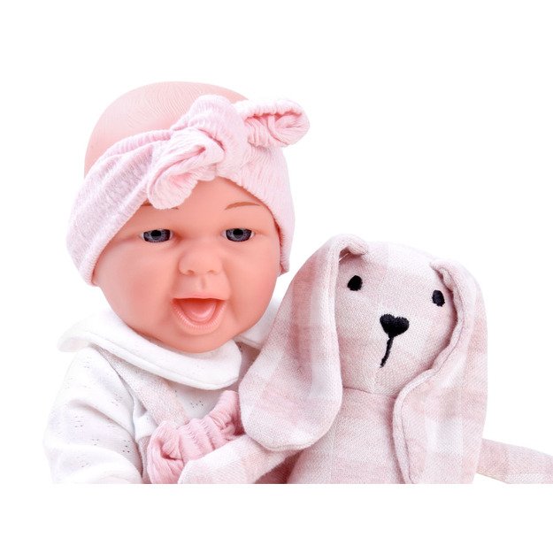 Žavinga lėlė kūdikis su pliušiniu zuikučiu