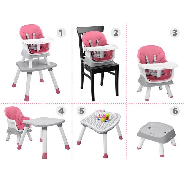Vaikiška maitinimo kėdė 6in1, rožinė
