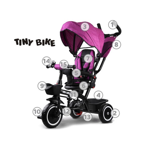 Vaikiškas triratukas su stogeliu 3in1 „Tiny Bike“, rožinis
