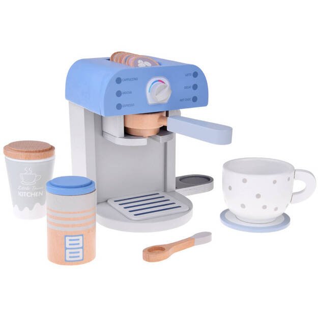 Medinis kavos aparatas su puodeliu, mėlynas