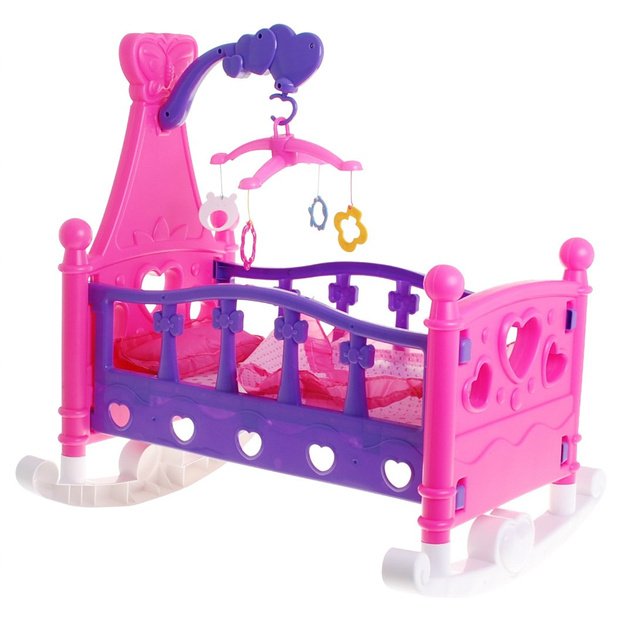 Žaislinė lėlių lovelė 2in1 su priedais, violetinė