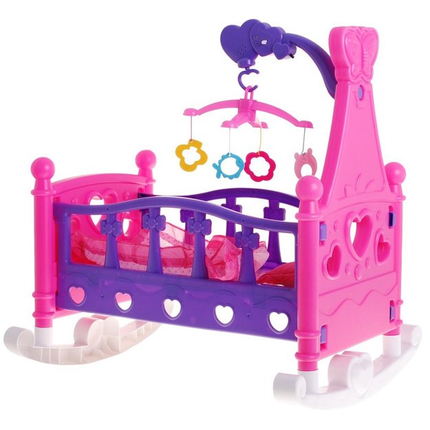 Žaislinė lėlių lovelė 2in1 su priedais, violetinė