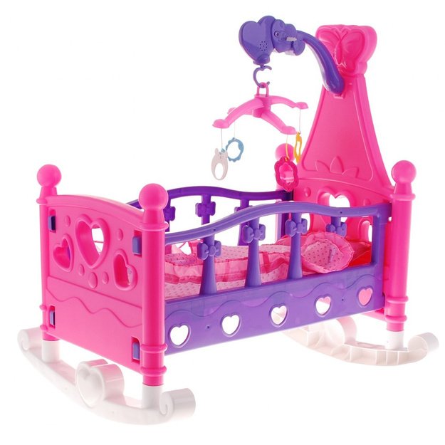 Žaislinė lėlių lovelė 2in1 su priedais, violetinė