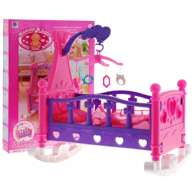 Žaislinė lėlių lovelė 2in1 su priedais, violetinė