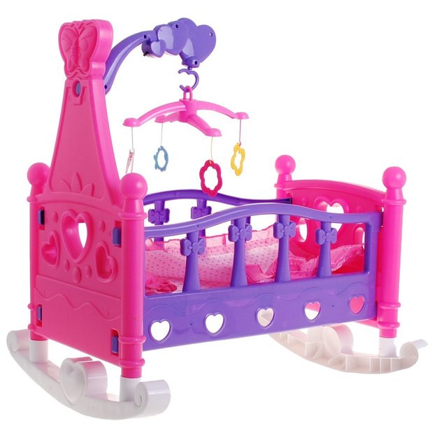 Žaislinė lėlių lovelė 2in1 su priedais, violetinė