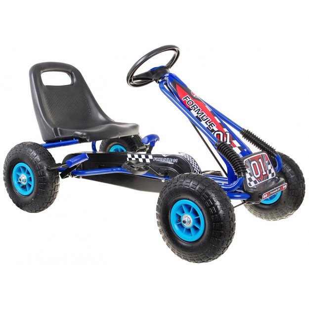 Pedalais minamas kartingas vaikams su pripučiamais ratais GO-KART AIR, mėlynas