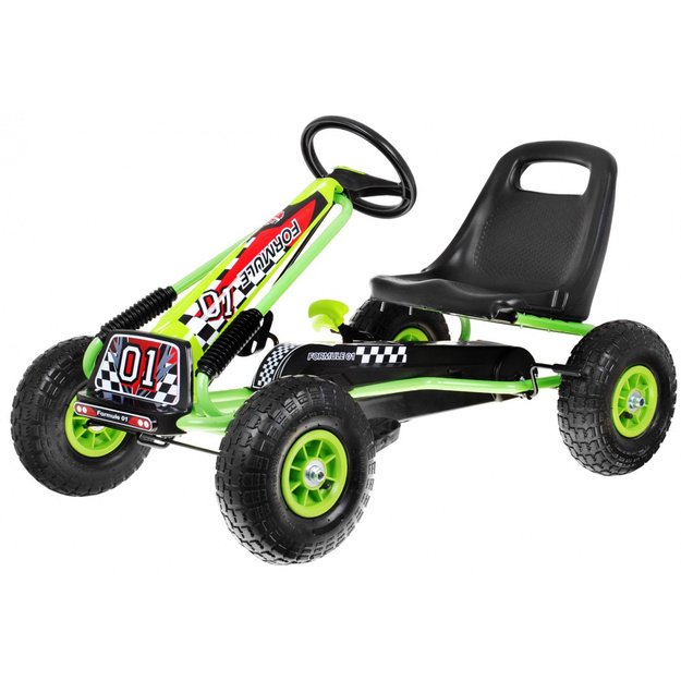 Pedalais minamas kartingas vaikams su pripučiamais ratais GO-KART AIR, žalias