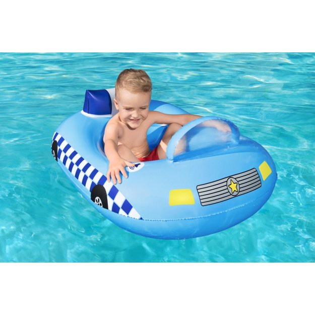 Pripučiamas policijos automobilis vaikams su garso sirena 97x74cm, BESTWAY 