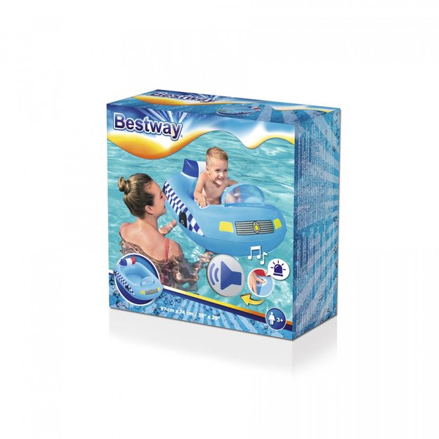 Pripučiamas policijos automobilis vaikams su garso sirena 97x74cm, BESTWAY 