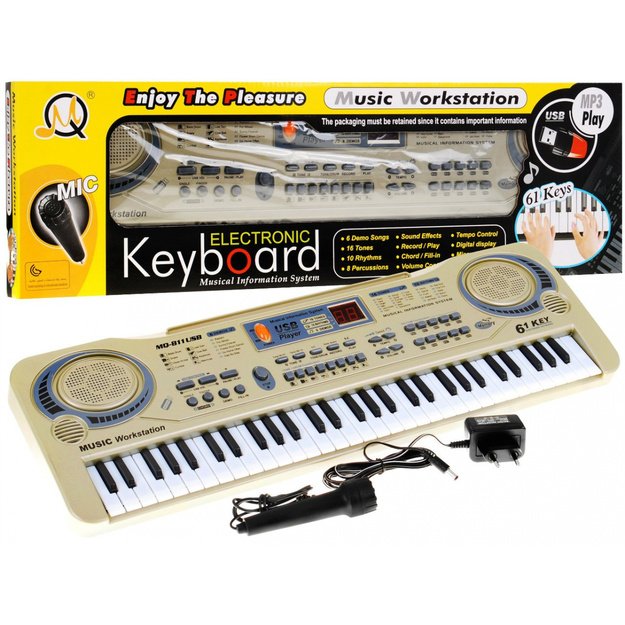 Elektrinis pianinas vaikams su mikrofonu  MQ-811USB, smėlio spalvos