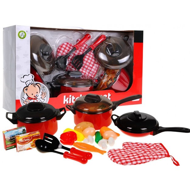 Virtuvės puodų ir  keptuvių rinkinys vaikams, raudonas