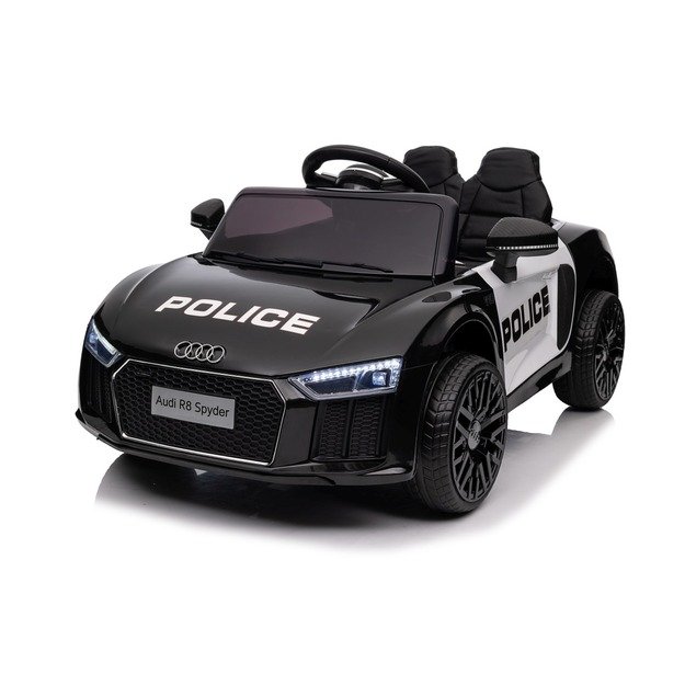Vienvietis elektrinis policijos automobilis vaikams Audi R8, juodas