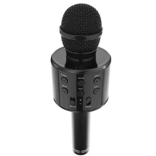 Vaikiškas karaoke mikrofonas su garsiakalbiu, juodas
