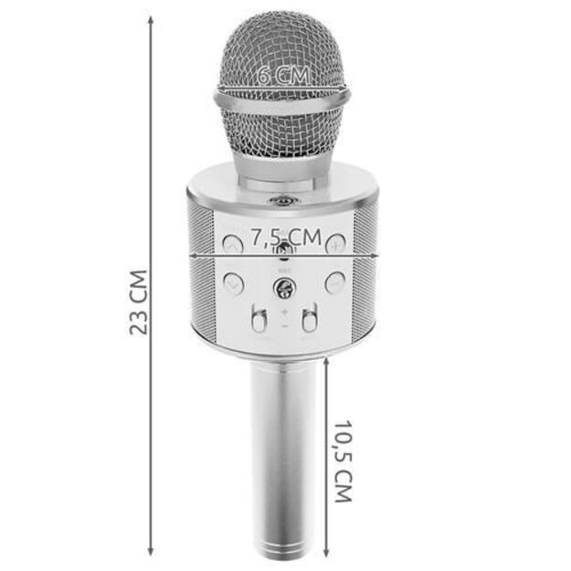 Vaikiškas karaoke mikrofonas su garsiakalbiu, sidabrinis