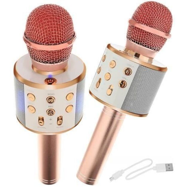 Vaikiškas karaoke mikrofonas su garsiakalbiu, rožinis